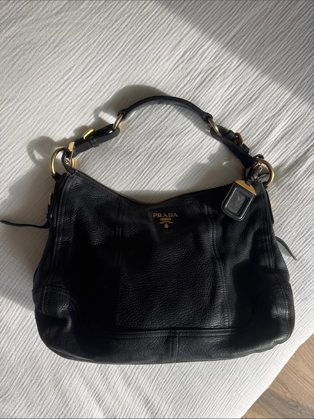 Prada Vitello Daino Leather Hobo Bag – Black Pebbled Leather, Authentic - Picture 11 of 12